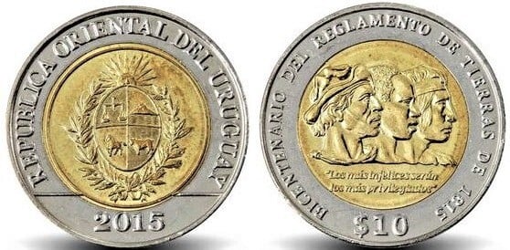 moneda de 10 pesos uruguayos 2015 bicentenario de tierras de 1815