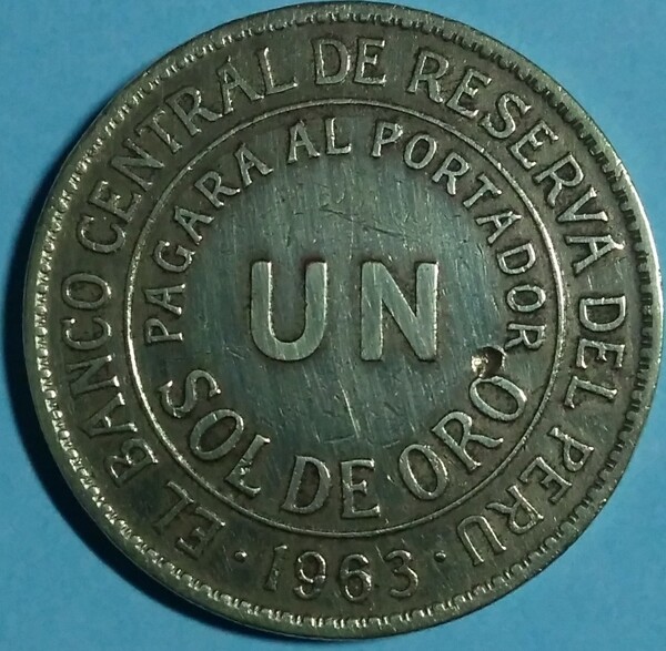 ¡Gran Oportunidad! Vendo Moneda de Perú, 1 Sol de Oro, F; 1963