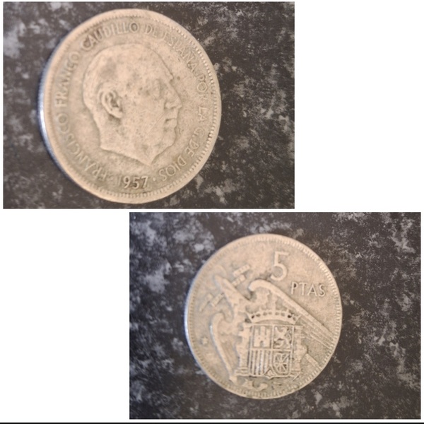 Moneda Franco 5 pesetas del 1957.