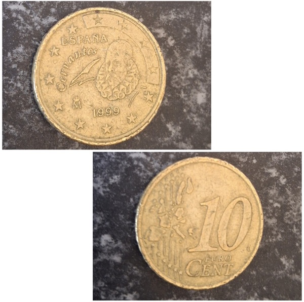 Moneda 10 céntimos Cervantes del 1999.