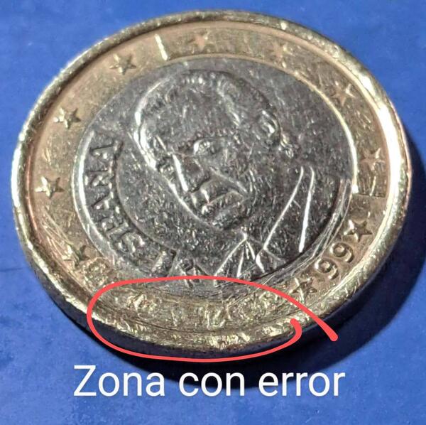 18●Vendo moneda de 1 € de  1999 higienizada con errores de acuñacion (ver fotos ).