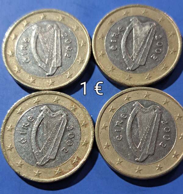 6●● Vendo un lote de 4 monedas de Irlanda de 1 € todas del 2002.