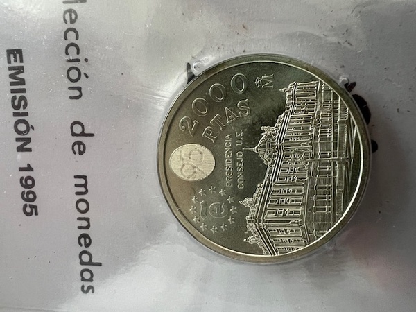 Moneda España 2000 Pesetas Año 1995 En Cartera Original Presidencia España Consejo Unión Europea