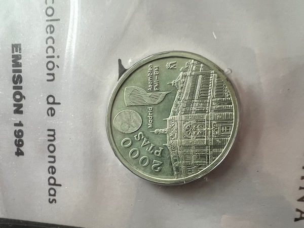 Moneda España 2000 Pesetas Año 1994 En Cartera Original Reuniones Anuales FMI en Madrid