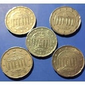 7☆☆ Vendo lote 5 monedas de 20 céntimos de euro ( higienizadas ) de Alemania del año 2002.