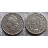 Moneda Argentina de 20 centavos con Fallo de cuño