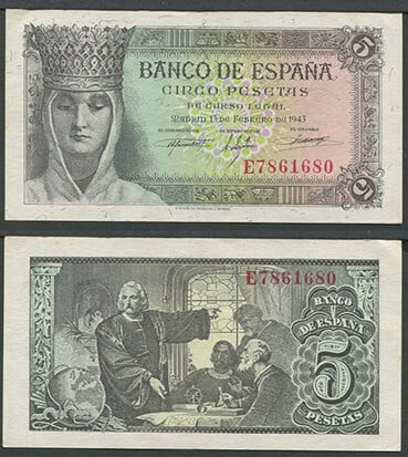 5 Pesetas Estado español 13 de febrero de 1943