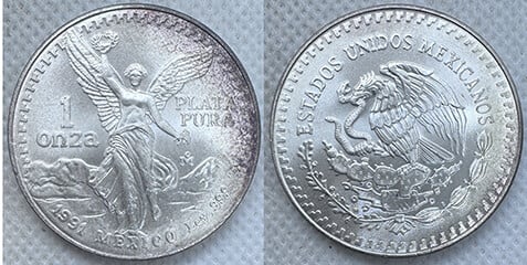 1991 MEXICO 1 OZ .999 FINE SILVER ONZA PLATA PURA
