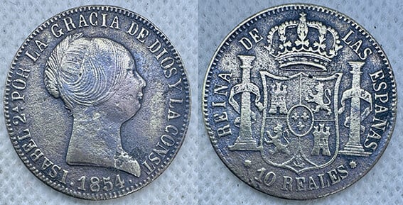 10 REALES ESPAÑA ISABEL II 1854 BARCELONA
