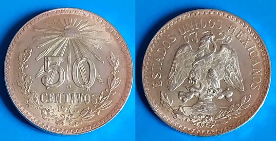 Moneda mexicana de 50 Centavos de plata de 1945