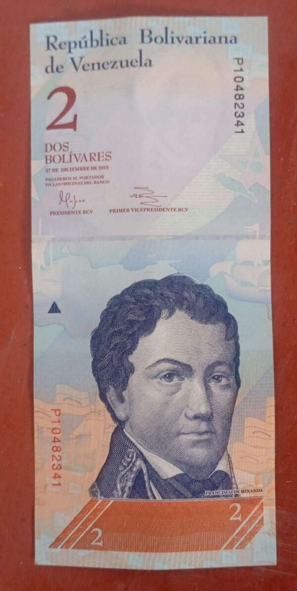 Billete 2 bolivares fecha 27-12-2012