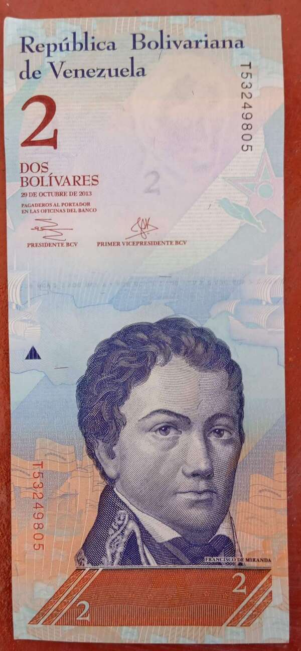 Billete 2 bolivares fecha 29-10-2013