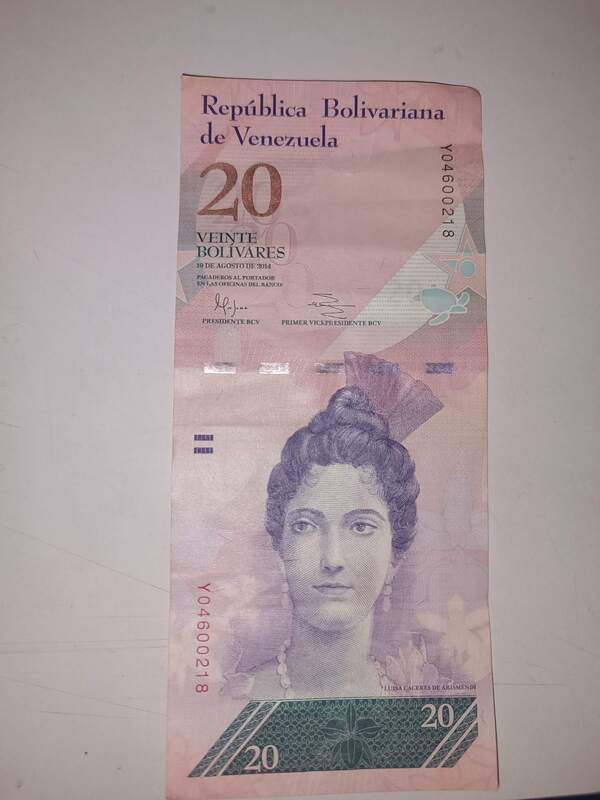 Billete de 20 bolivares fecha 19/12/2014 Y