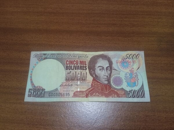 billete de 5 mil bolivares Agosto de 1998