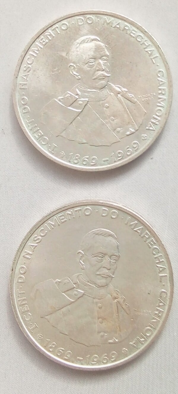 2 monedas 50 escudos 1969 Óscar Carmona Km#500 plata .835