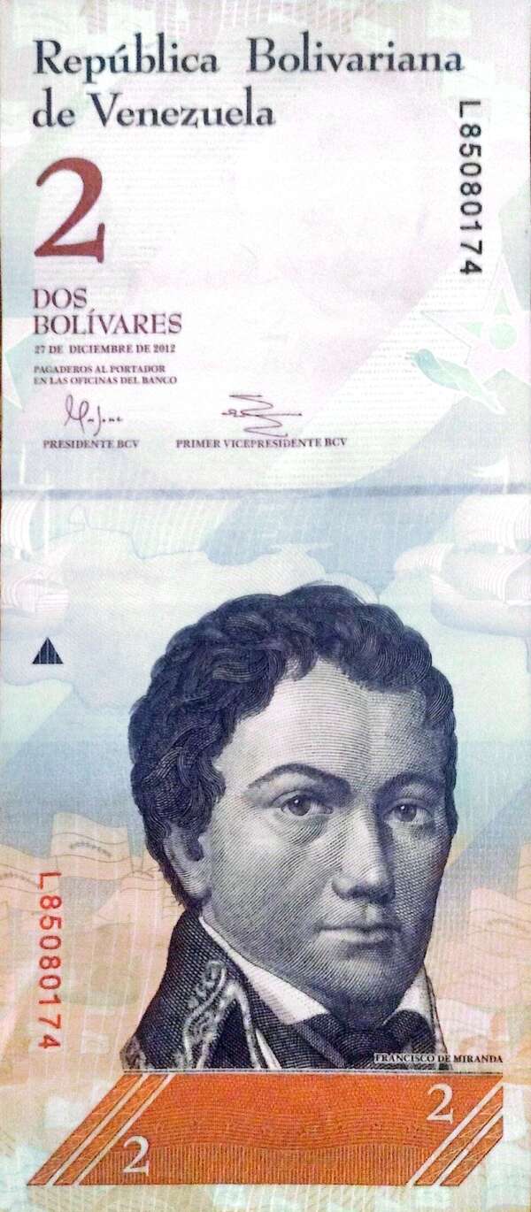 Billete de 2 bs 27/12/2012