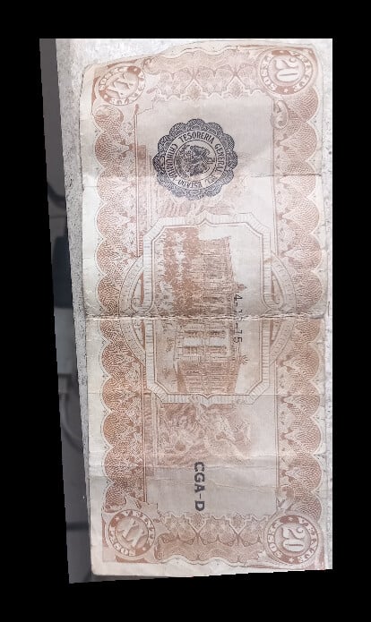 Pagaré al portador del estado de chihuahua de 20 pesos del año 1914