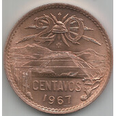 20 Centavos México 1967 KM# 440 10g  Bronce  28.5 mm