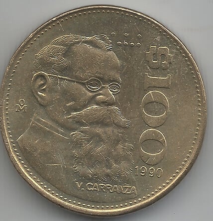 100 pesos México 1990 proof.
