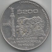 200 pesos México 1985   175 aniversario de la Independencia
