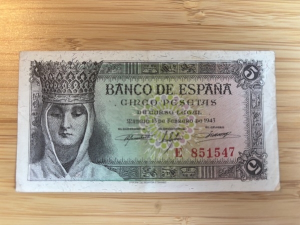 Billete 5 pts 1943