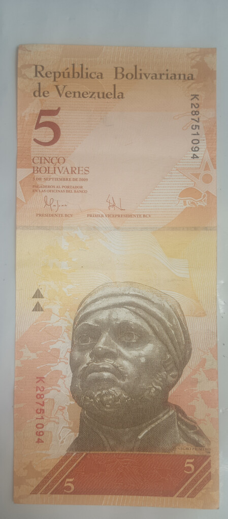 Billete de 5bsf 2009 Venezuela