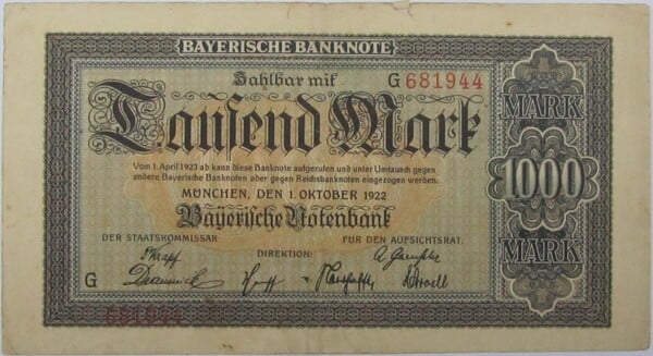 1000 Marcos Bayerische Notenbank