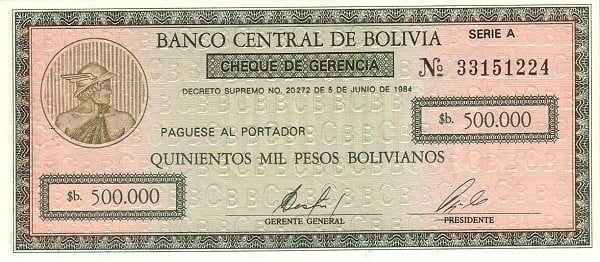 50 centavos bolivianos (sobreimpressão na nota de 500000 bolivianos P#189)