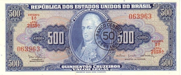 50 centavos (Envelope impresso numa nota de 500 cruzeiros)