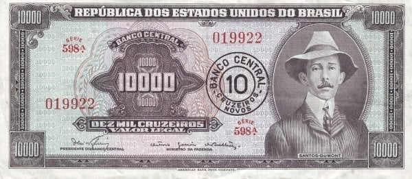 10 cruzeiros novos (sobreimpressos em 10000 cruzeiros)