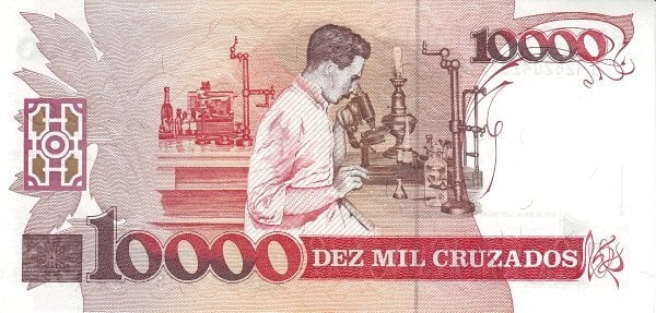 10 cruzados (em sobreimpressão em 10000 cruzeiros P#215)