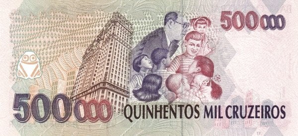 500 cruzeiros reais (Sobreimpressão em 500000 cruzeiros P#236)