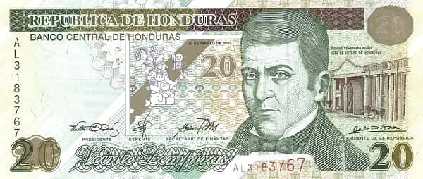 20 lempiras (50º aniversário do Banco Central)