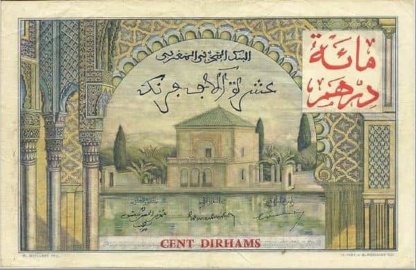 100 dirhams (sobreimpressos em 10000 francos)