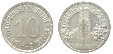 10 pfennig (Cidade de Oelde-Província da Prússia da Vestefália)