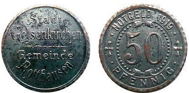 50 pfennig (Municípios de Gelsenkirchen e Rotthausen-Província da Prússia da Vestefália)