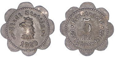 5 pfennig (Cidade de Stettin-Pomerânia Província prussiana da Pomerânia)