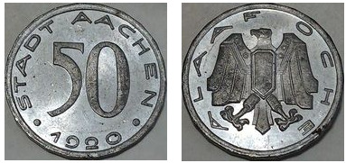 50 pfennigs (Cidade de Aachen-Província do Reno da Prússia)