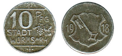 10 pfennigs (Cidade de Worms, Land de Hessen)