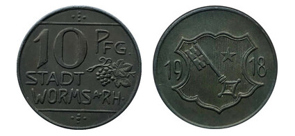 10 pfennigs (Cidade de Worms, Land de Hessen)