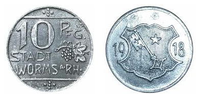 10 pfennigs (Cidade de Worms, Land de Hessen)