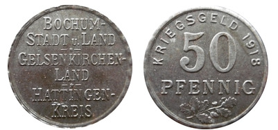50 pfennig (Distritos de Bochum, Gelsenkirchen e Hattingen-Província da Prússia da Vestefália)