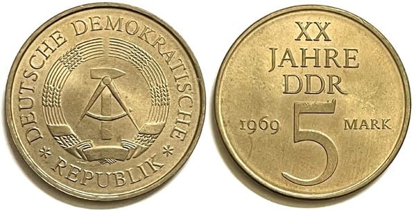 5 mark (20º aniversário da República Democrática Alemã)