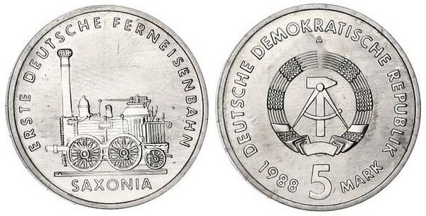 5 mark (150º aniversário da primeira locomotiva alemã da Saxónia)