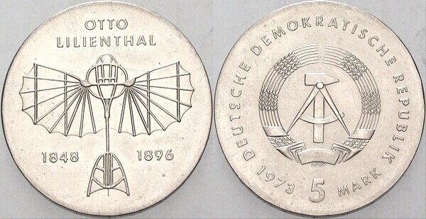 5 mark (125º aniversário do nascimento de Otto Lilienthal)