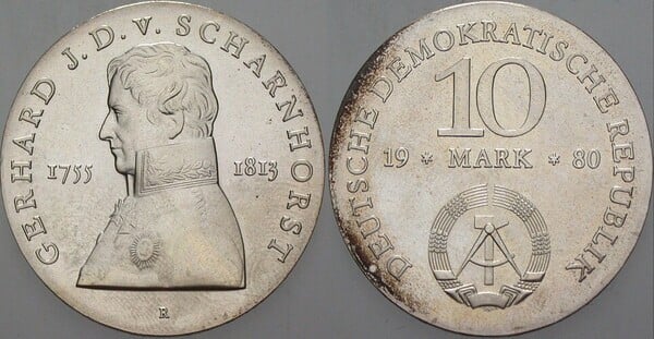 10 mark (225º aniversário do nascimento de Gerhard von Scharnhorst)