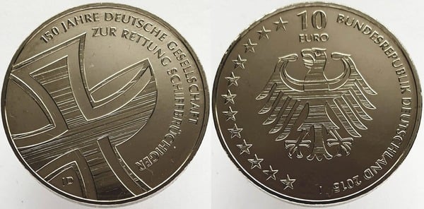 10 euro (150.º aniversário do serviço alemão de salvamento marítimo 