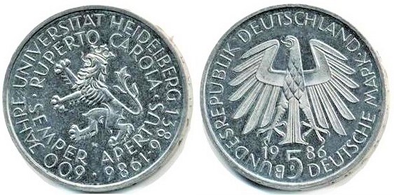 5 mark (600º aniversário da Universidade de Heidelberg)