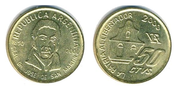 50 centavos (150º aniversário da morte do General San Martín)