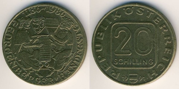 20 schilling (800º aniversário do Pacto de Georgenberg)